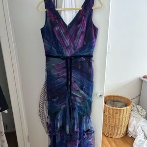 Marchesa Notte women’s purple and navy tulle gown with velvet waist bow belt